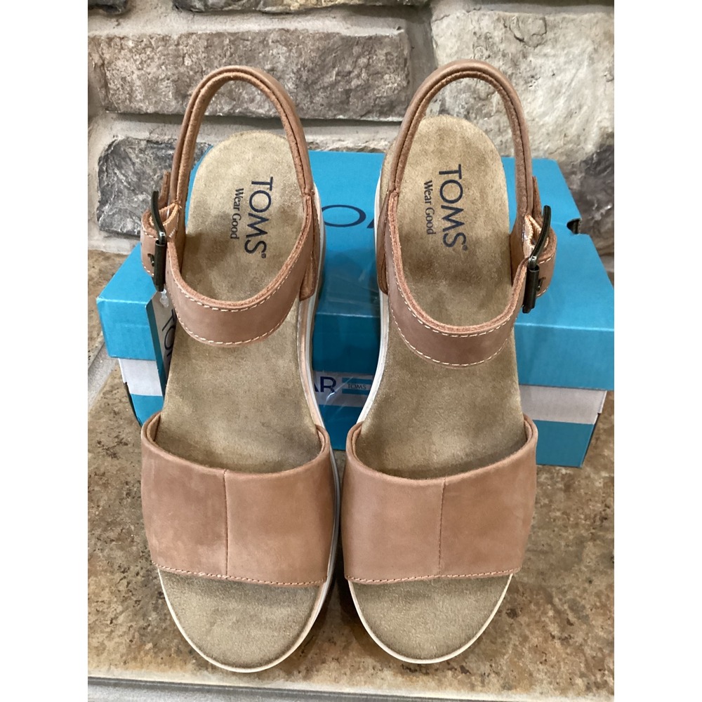 TOMS Diana Tan Leather Platform Wedge Sandals 10019757 Womens Size 7.5 New - Picture 3 of 8